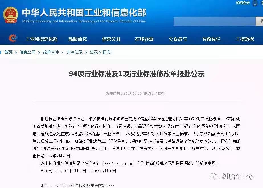 離子交換樹脂生產(chǎn)回收硫酸行標(biāo)批報公示